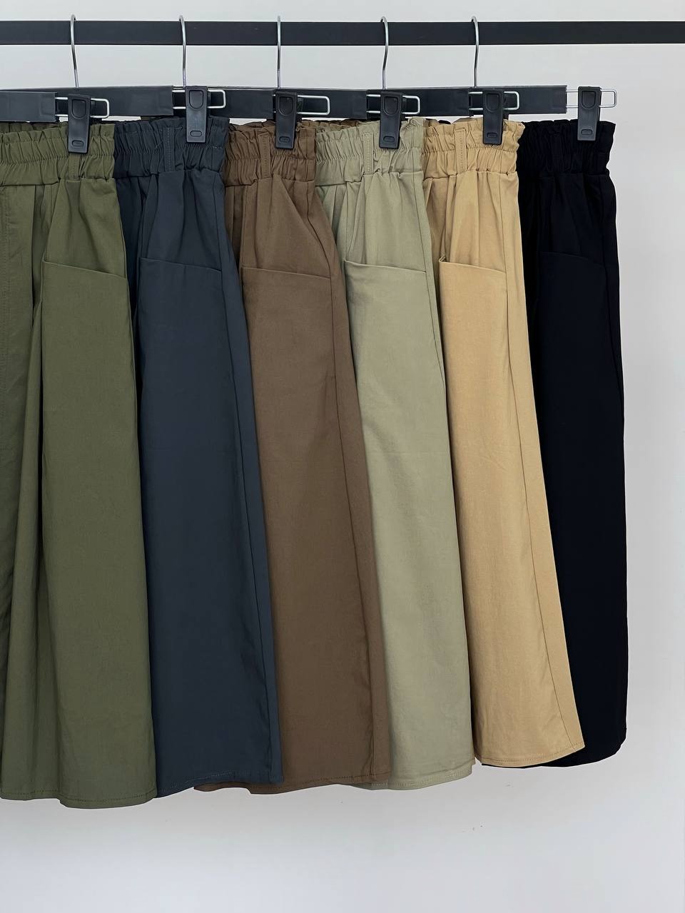 دامن کتان کش میدی بهمراه کمربند کد 3855