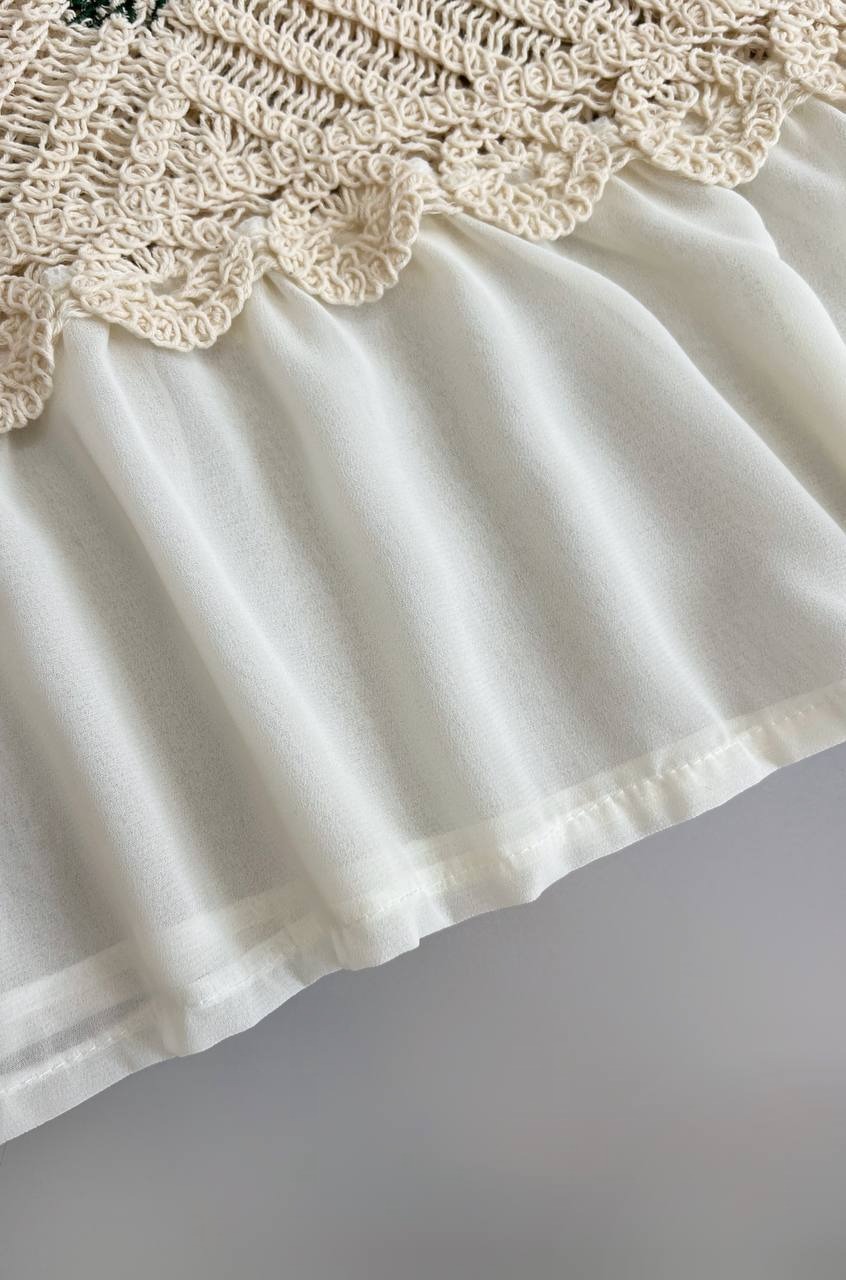 شومیز قلاب بافی آستین حریر کد 3858