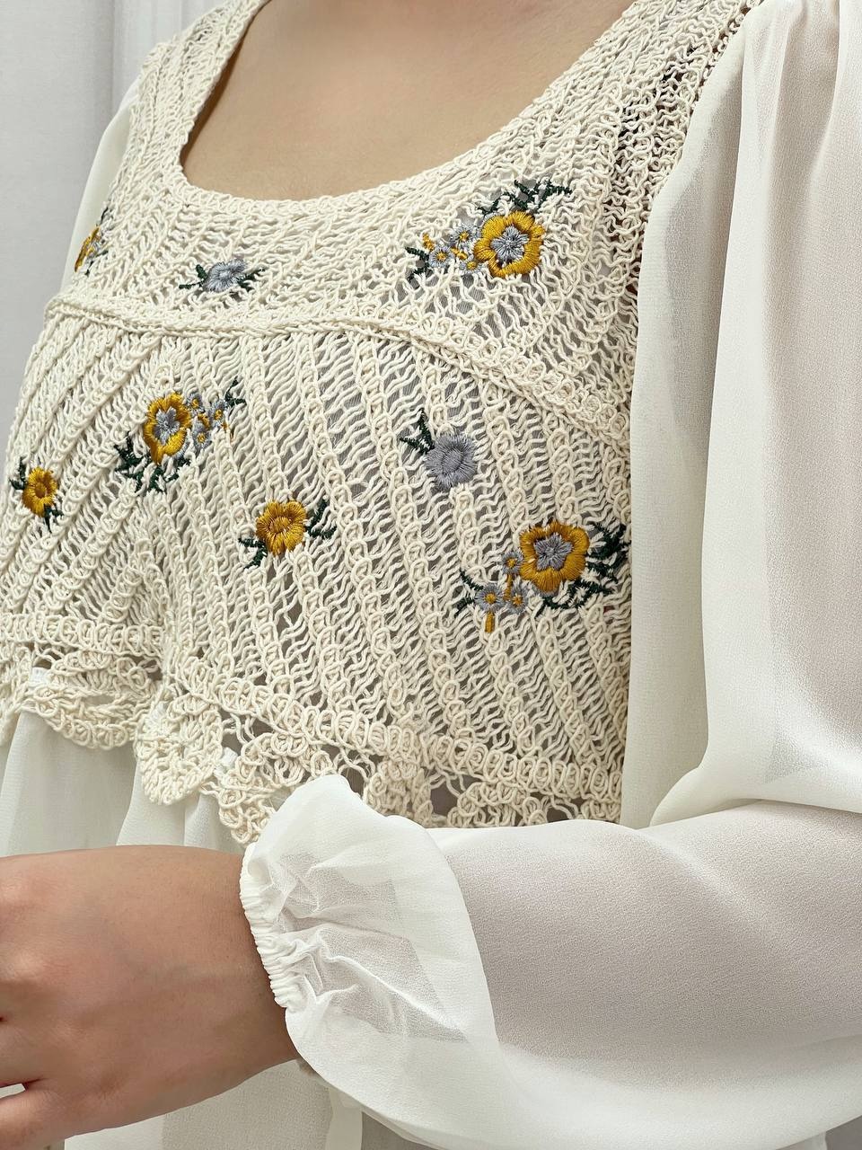 شومیز قلاب بافی آستین حریر کد 3858