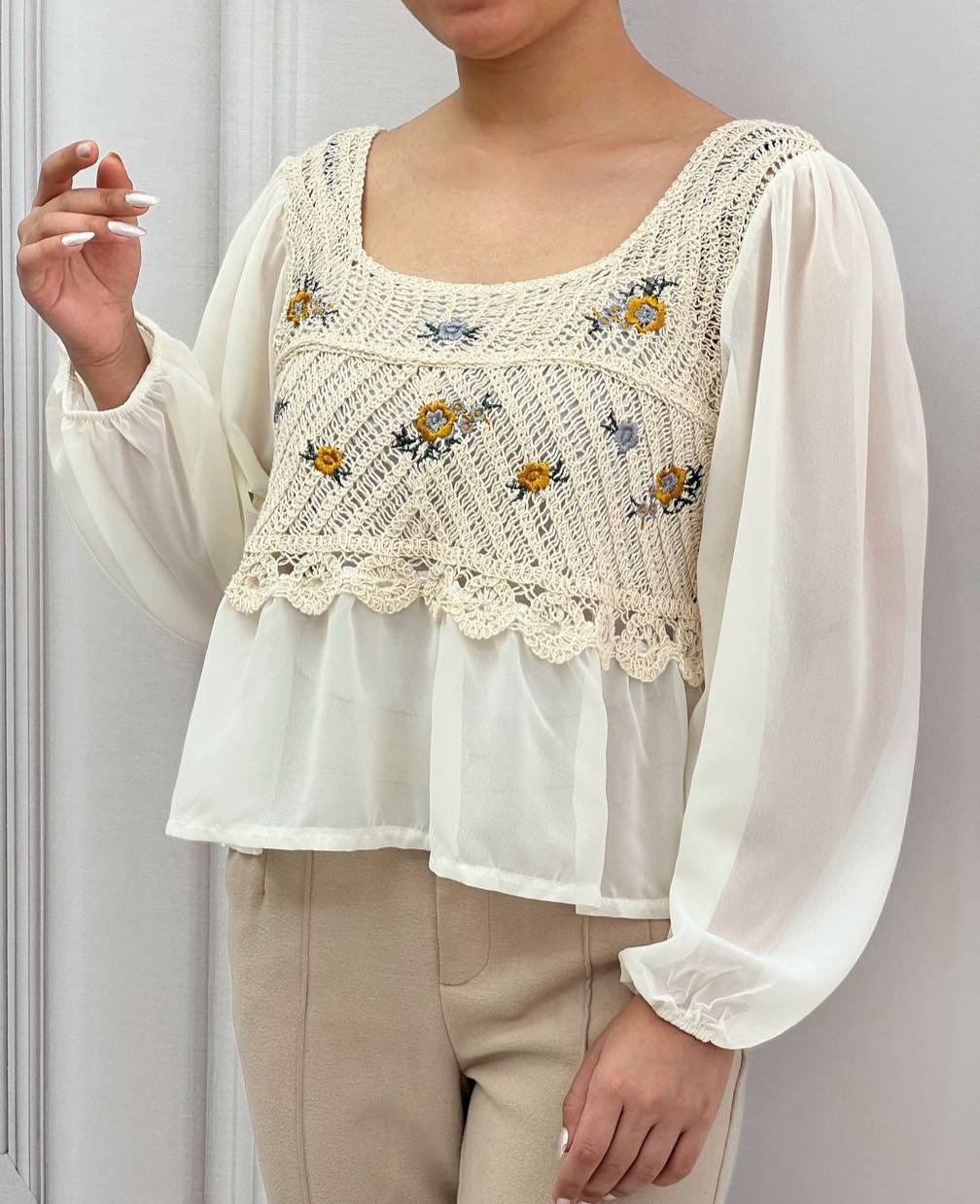 شومیز قلاب بافی آستین حریر کد 3858