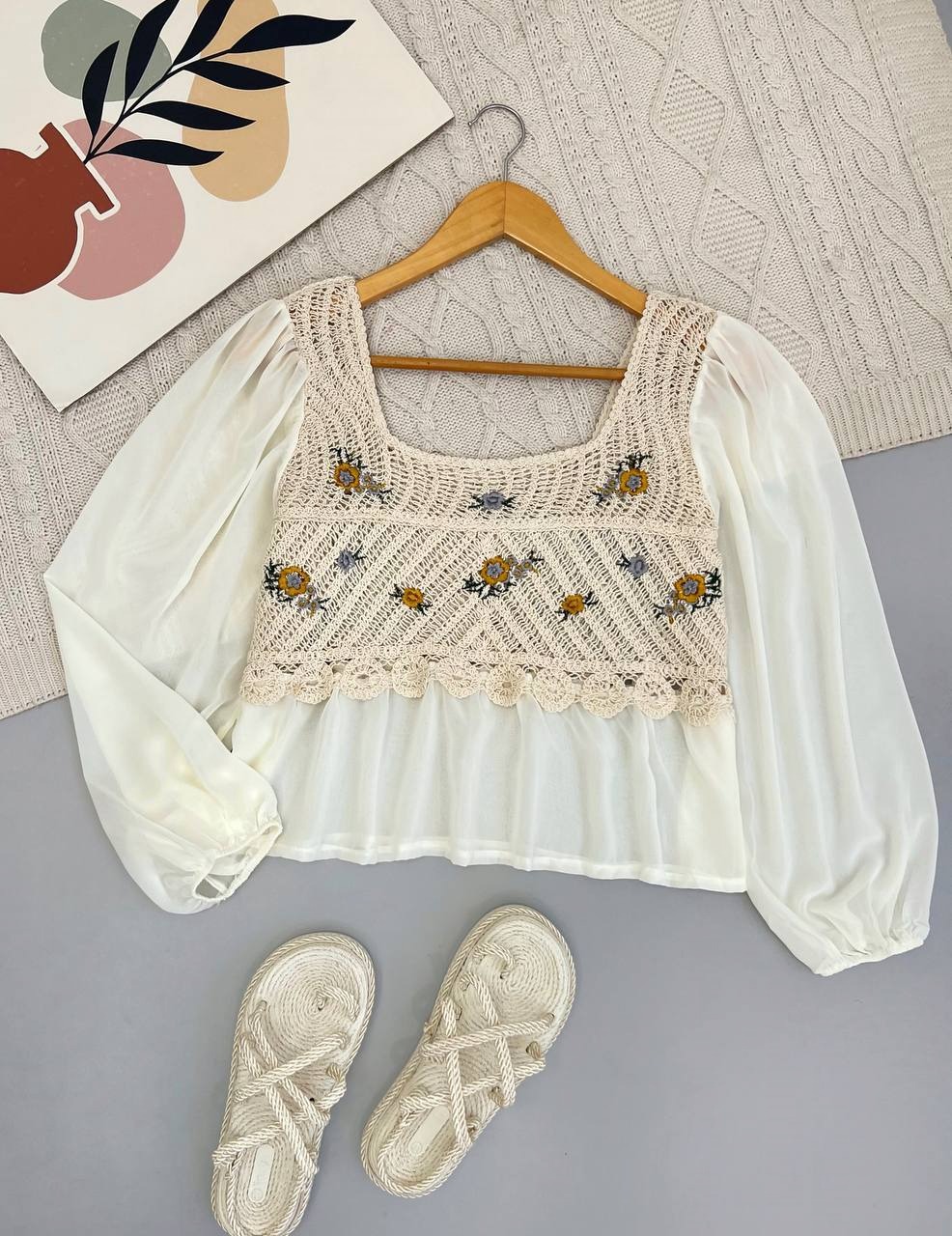 شومیز قلاب بافی آستین حریر کد 3858