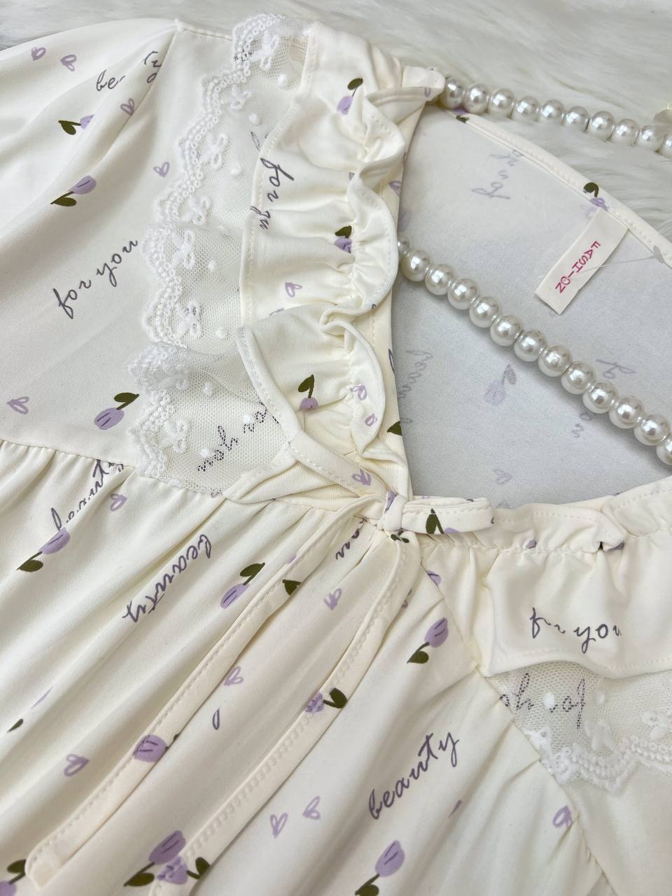 پیراهن پنبه یقه گیپور کد 3863