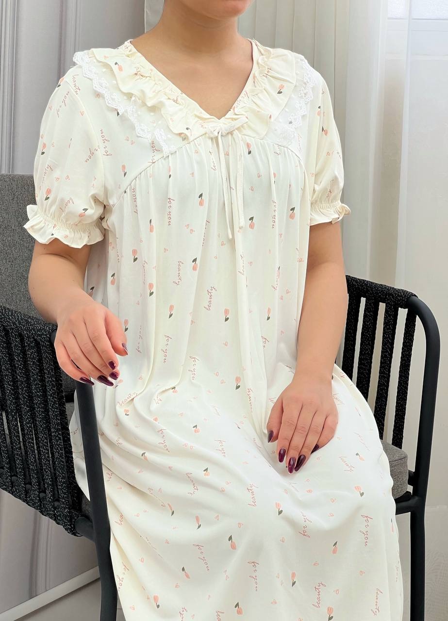 پیراهن پنبه یقه گیپور کد 3863