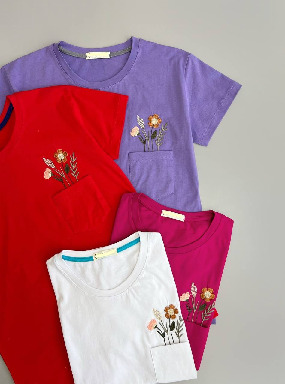 تیشرت جیب دار گلدوزی کد 3869