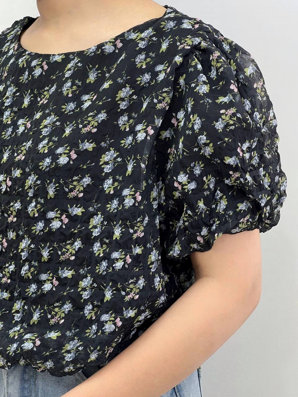 شومیز پف پفی گل ریز کد 3872