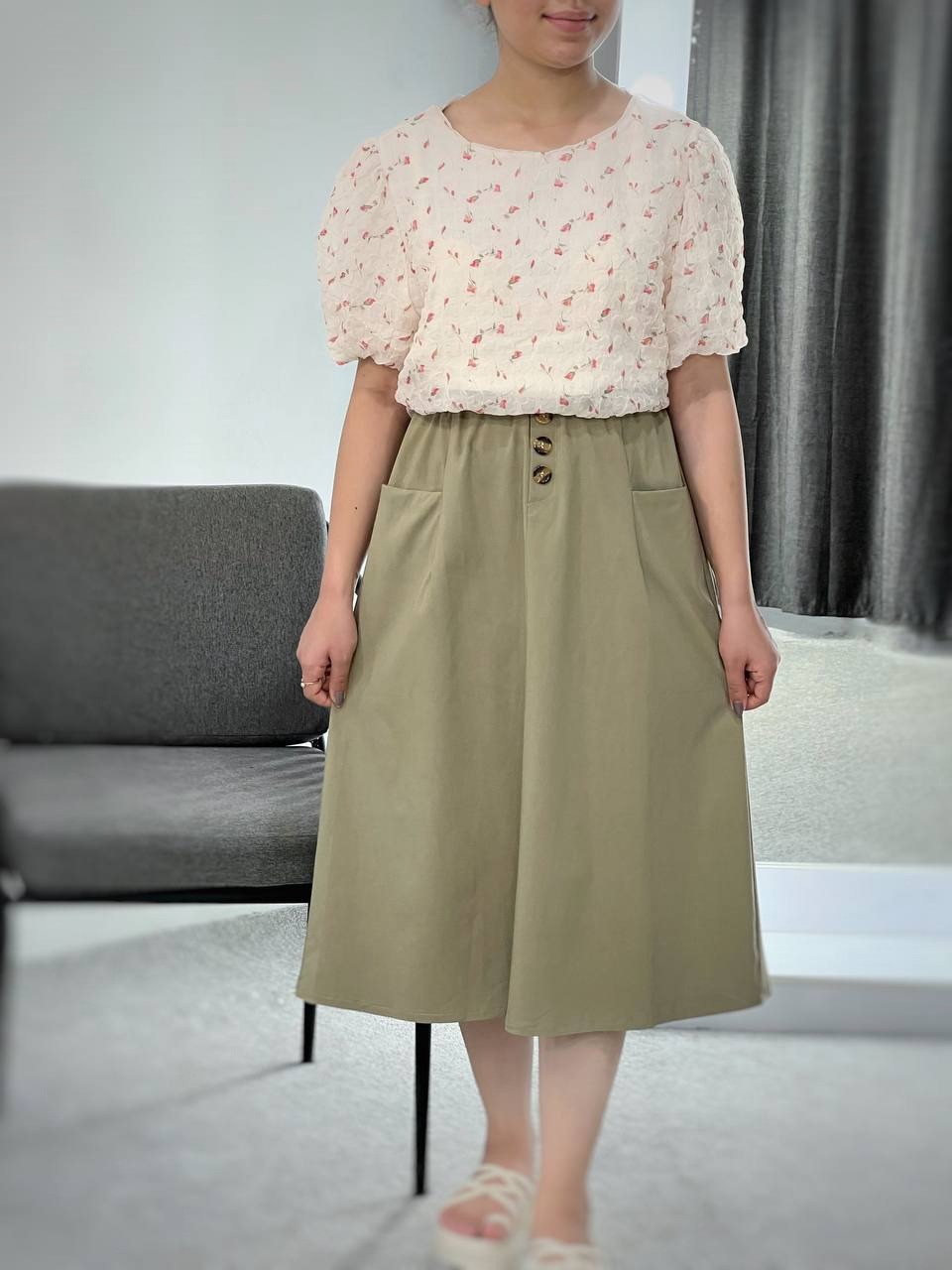 دامن سه دکمه کمربندی کد 3875