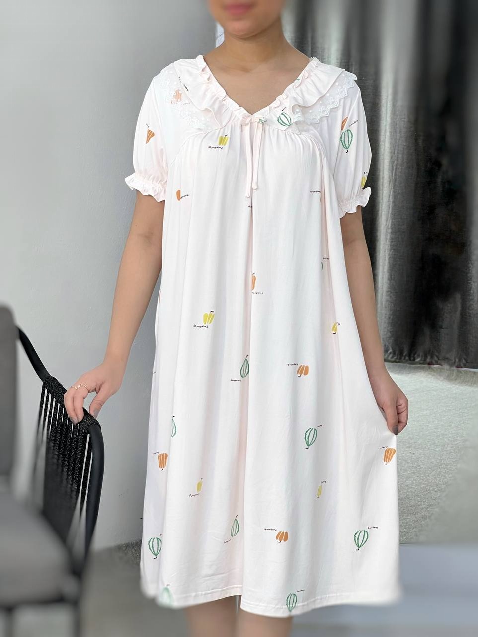 پیراهن پنبه یقه گیپور کد 3884