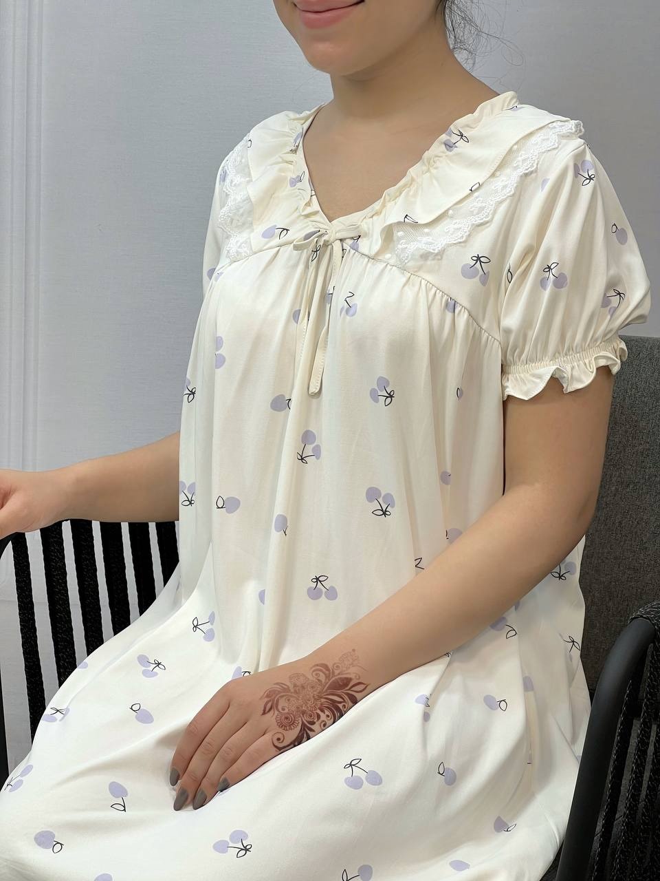 پیراهن پنبه یقه گیپور کد 3884