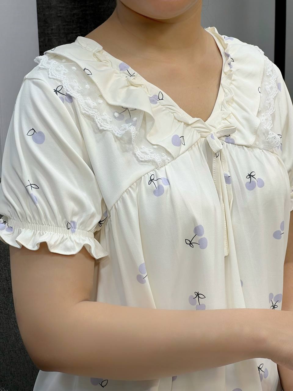 پیراهن پنبه یقه گیپور کد 3884