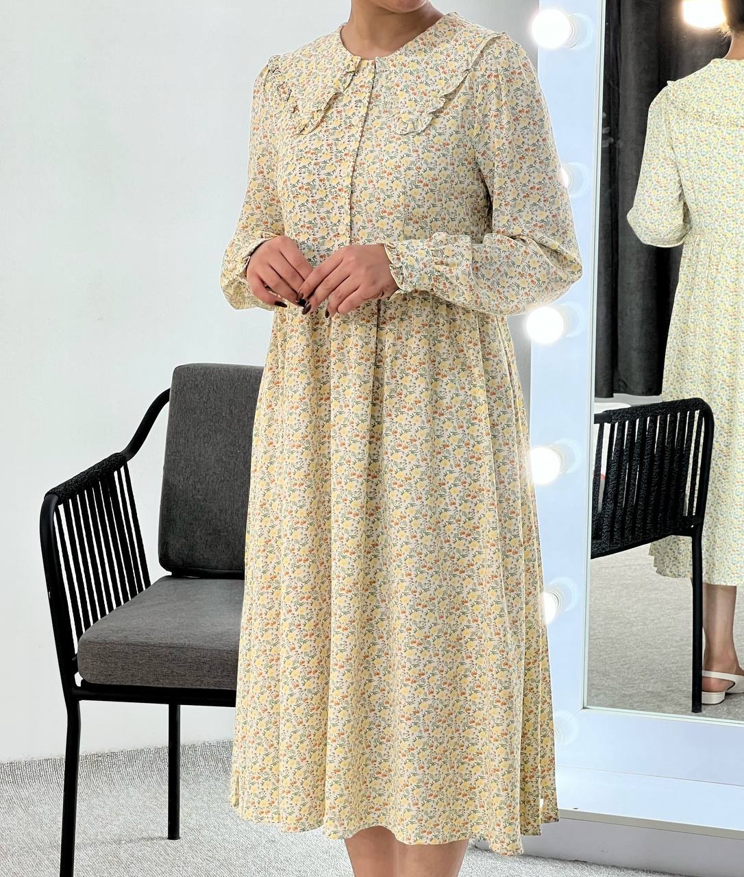 پیراهن جلو دکمه گل ریز کد 3887