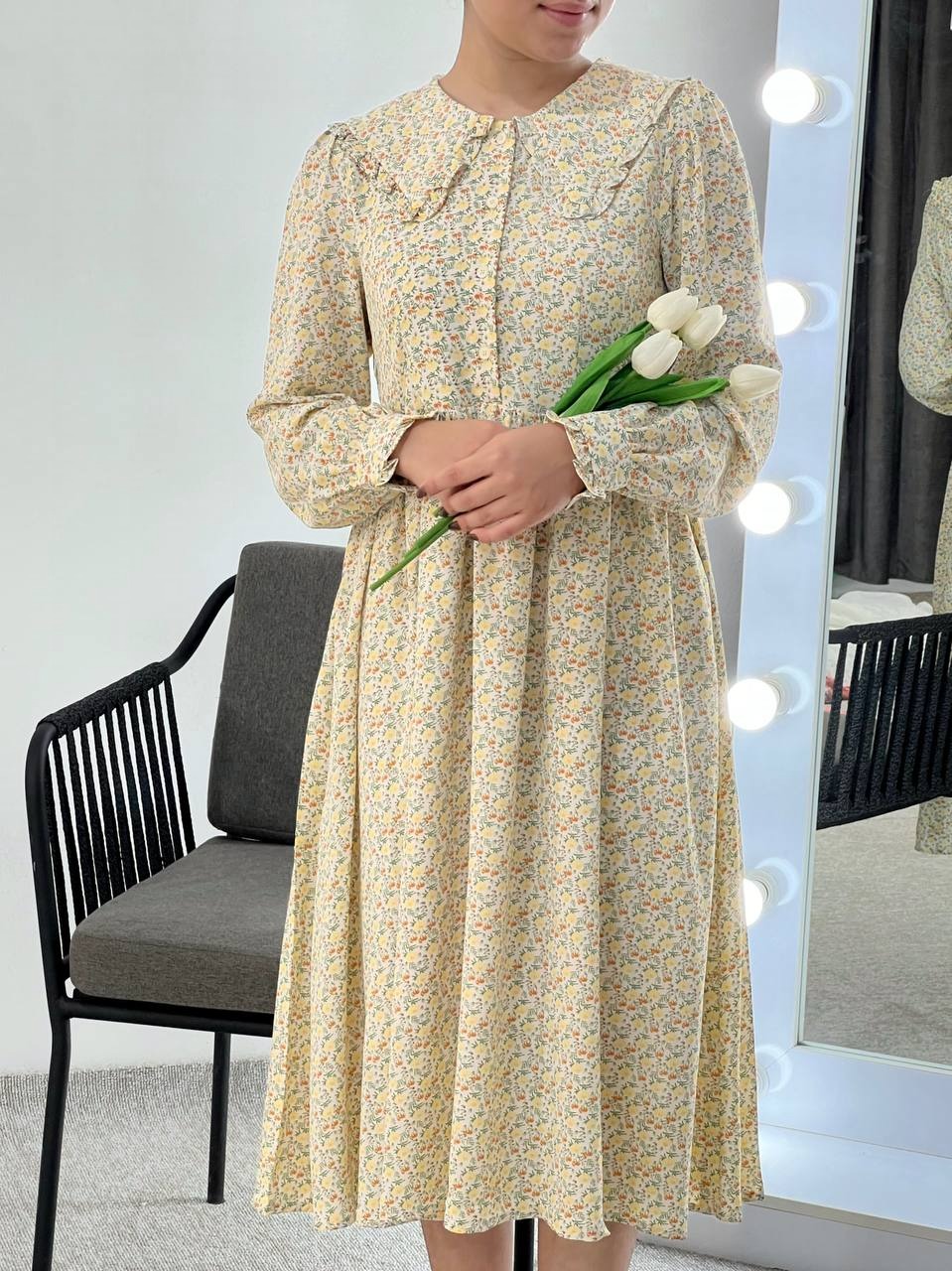 پیراهن جلو دکمه گل ریز کد 3887