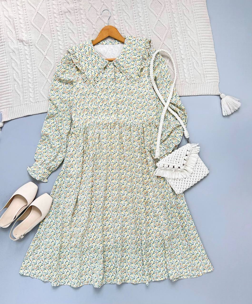 پیراهن جلو دکمه گل ریز کد 3887