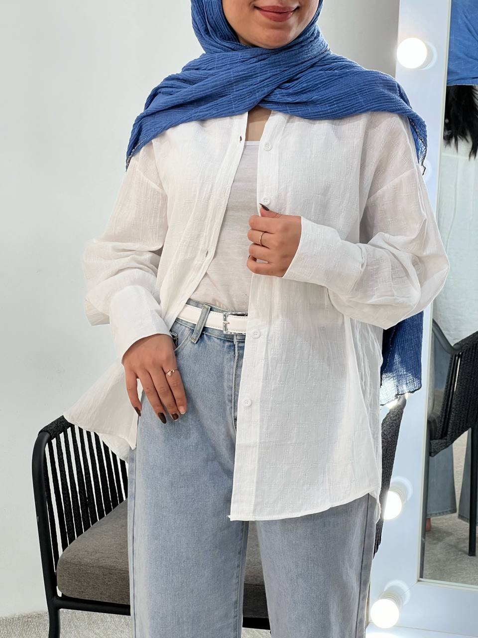 شومیز مانتویی نخ گل برجسته کد 3889