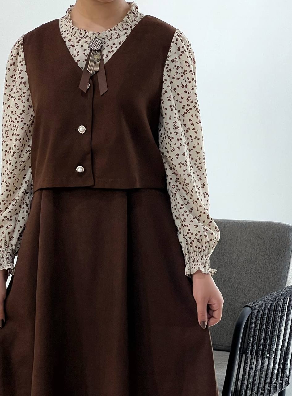 پیراهن مخمل کبریتی آستردار کد 3891