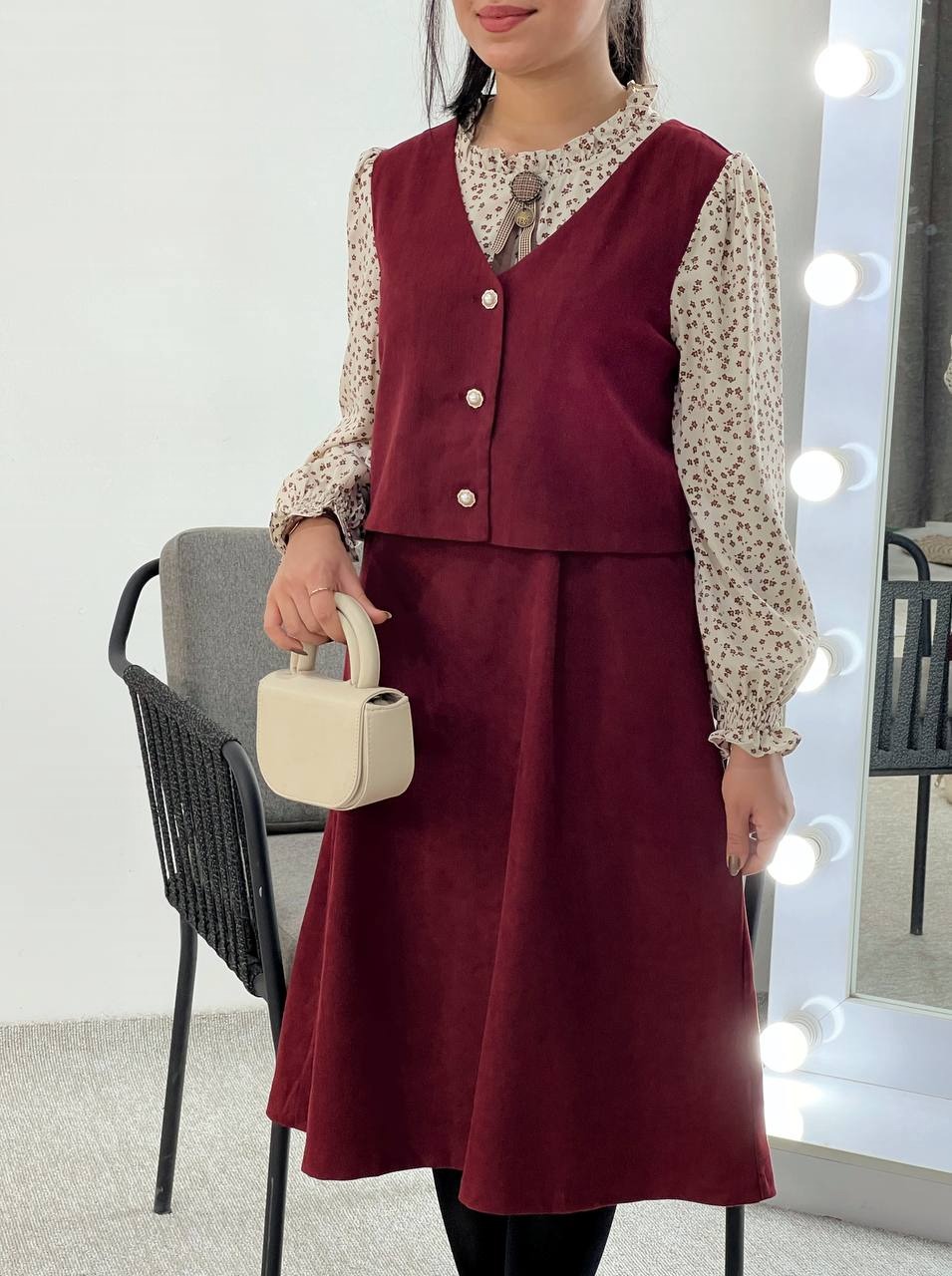 پیراهن مخمل کبریتی آستردار کد 3891