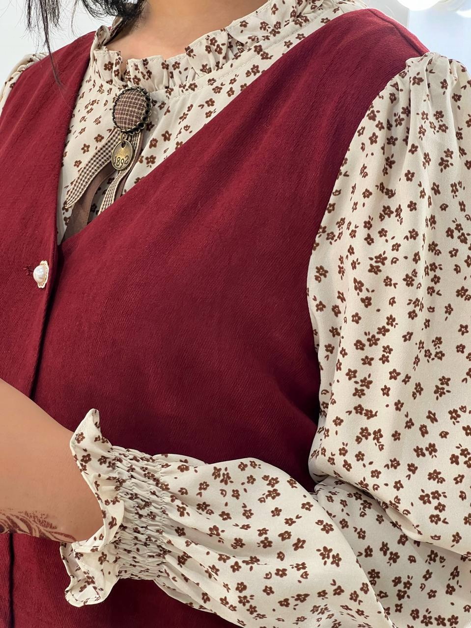 پیراهن مخمل کبریتی آستردار کد 3891