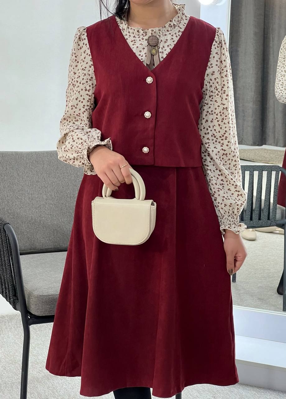 پیراهن مخمل کبریتی آستردار کد 3891