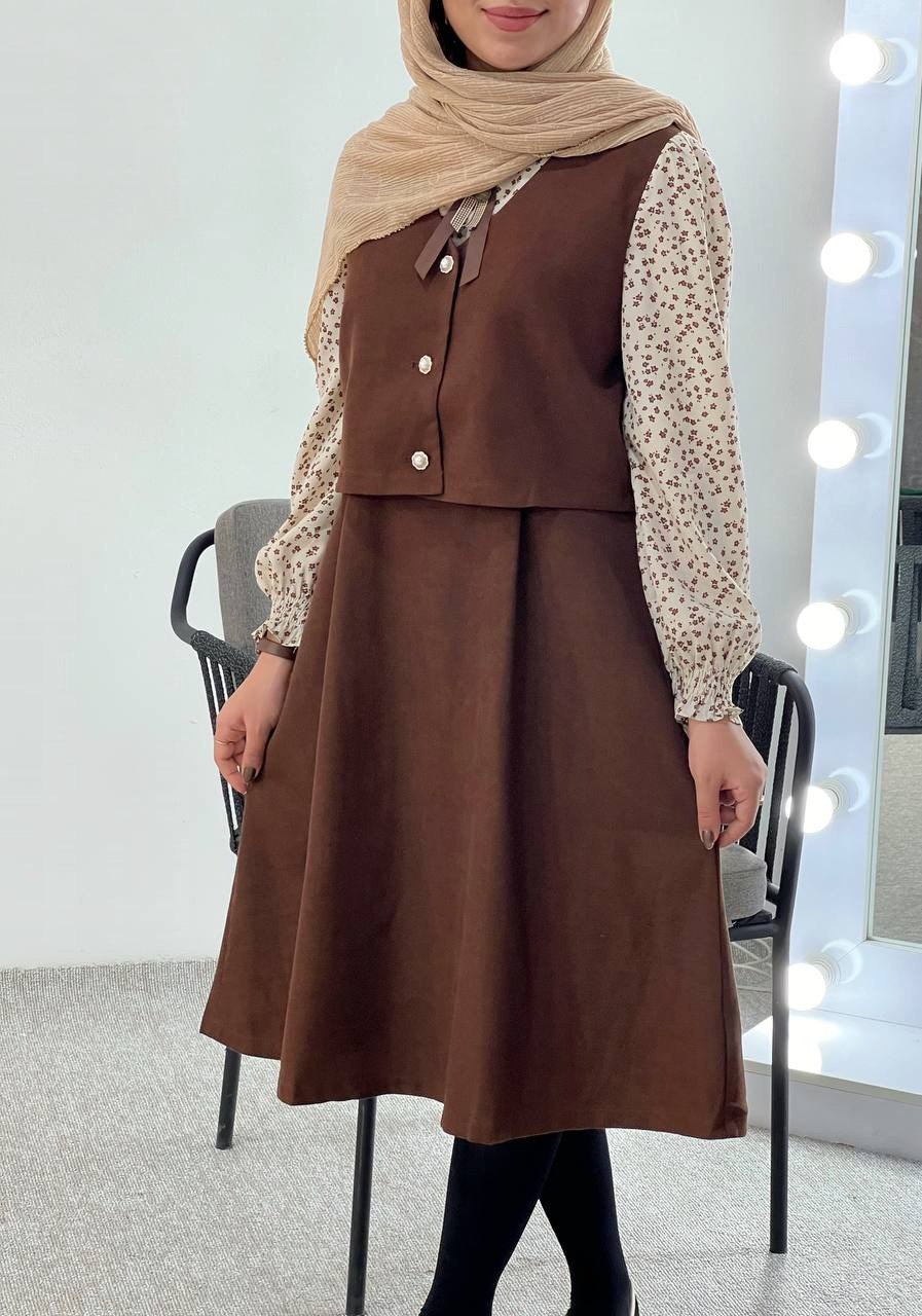 پیراهن مخمل کبریتی آستردار کد 3891