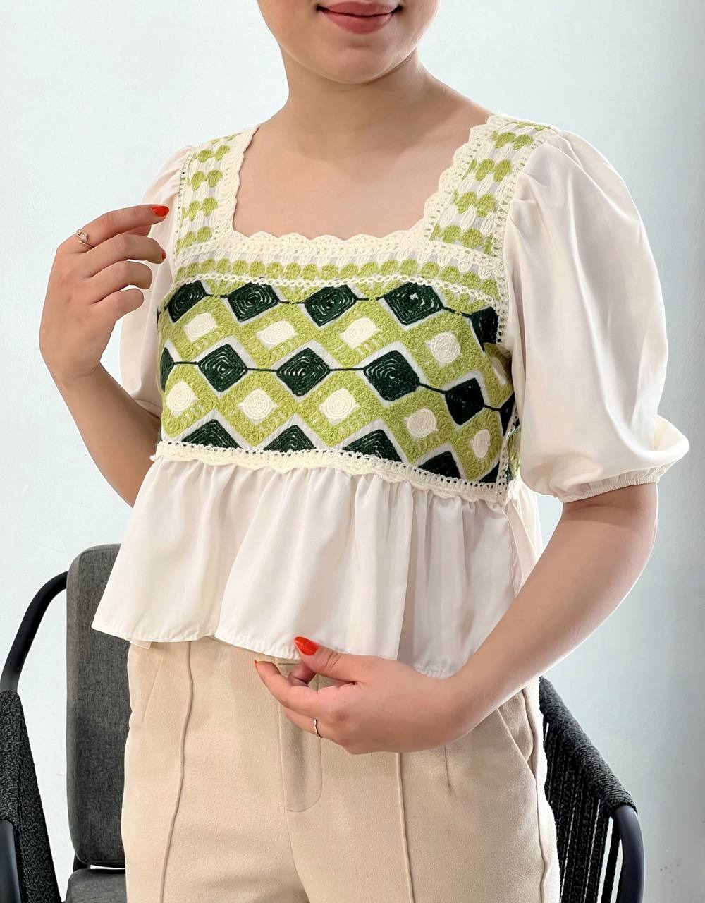 شومیز قلاب بافی آستین کوتاه مدل 3 کد 3902