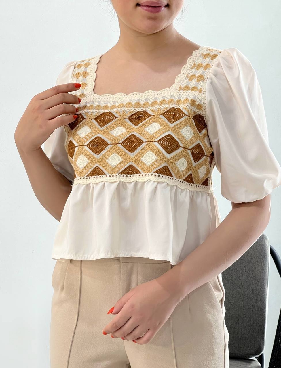 شومیز قلاب بافی آستین کوتاه مدل 3 کد 3902