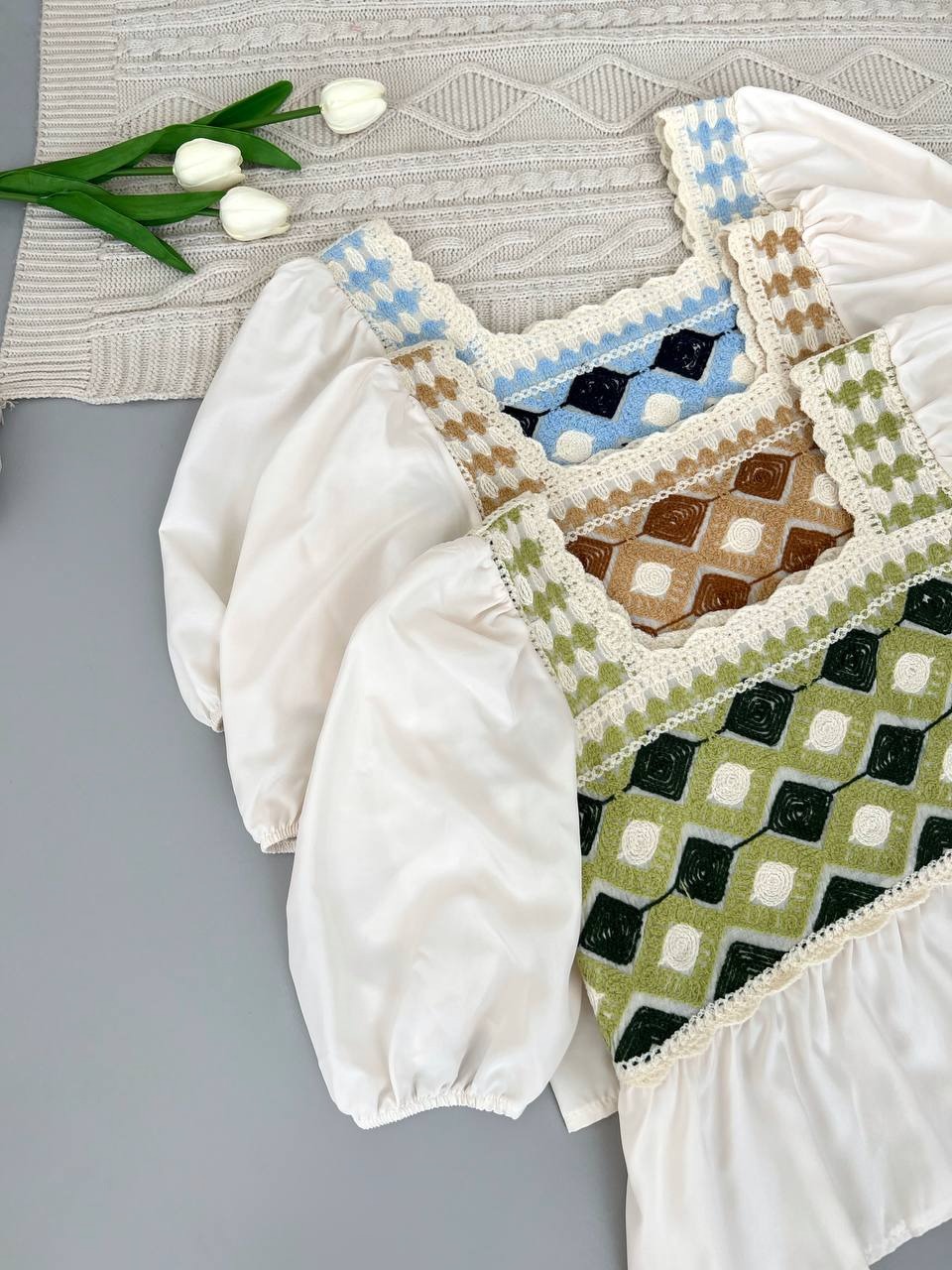 شومیز قلاب بافی آستین کوتاه مدل 3 کد 3902