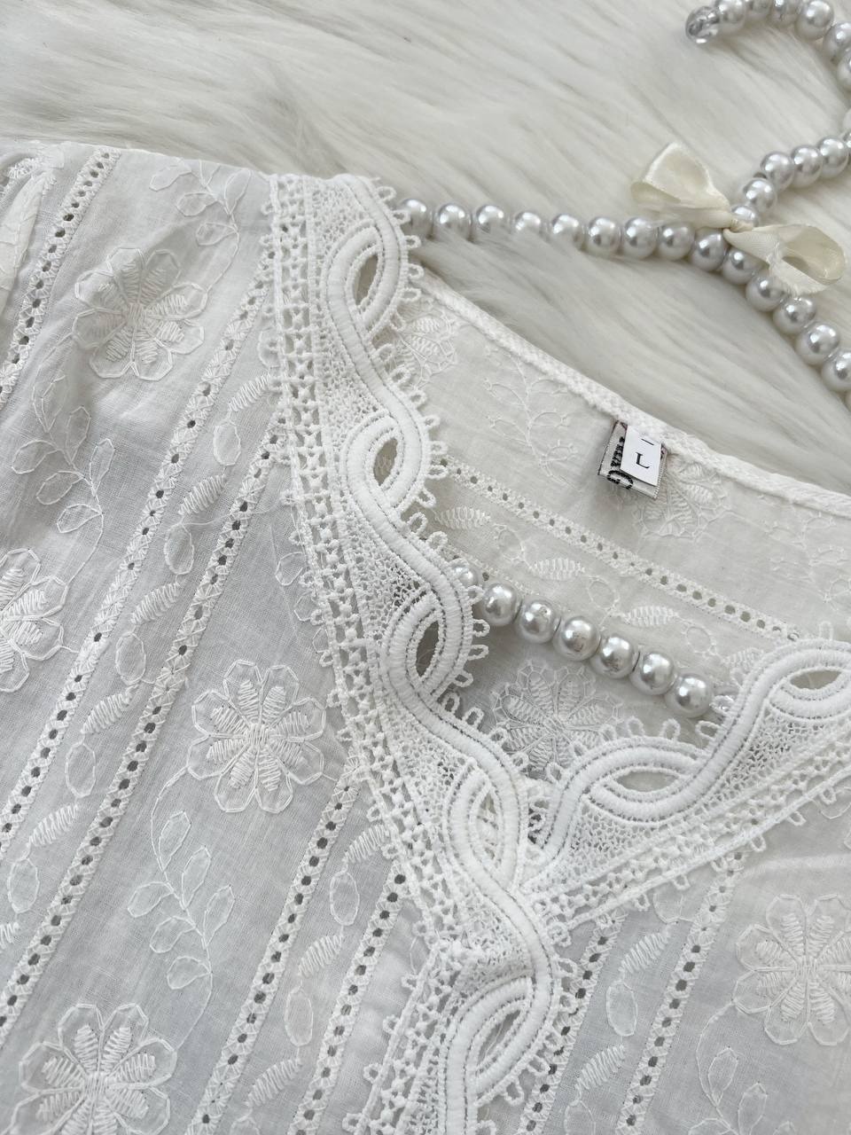 شومیز خامه دوزی سفید کد 3907