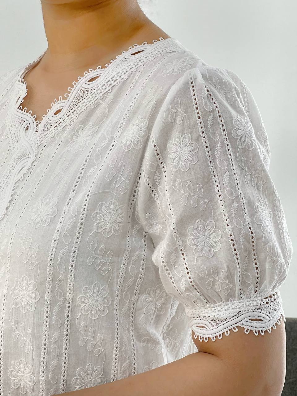 شومیز خامه دوزی سفید کد 3907