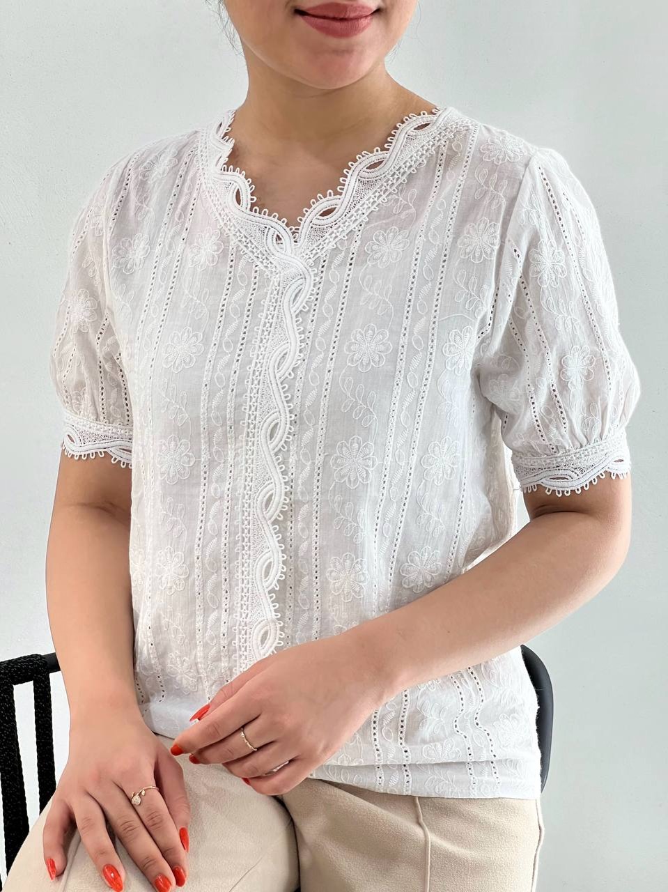 شومیز خامه دوزی سفید کد 3907