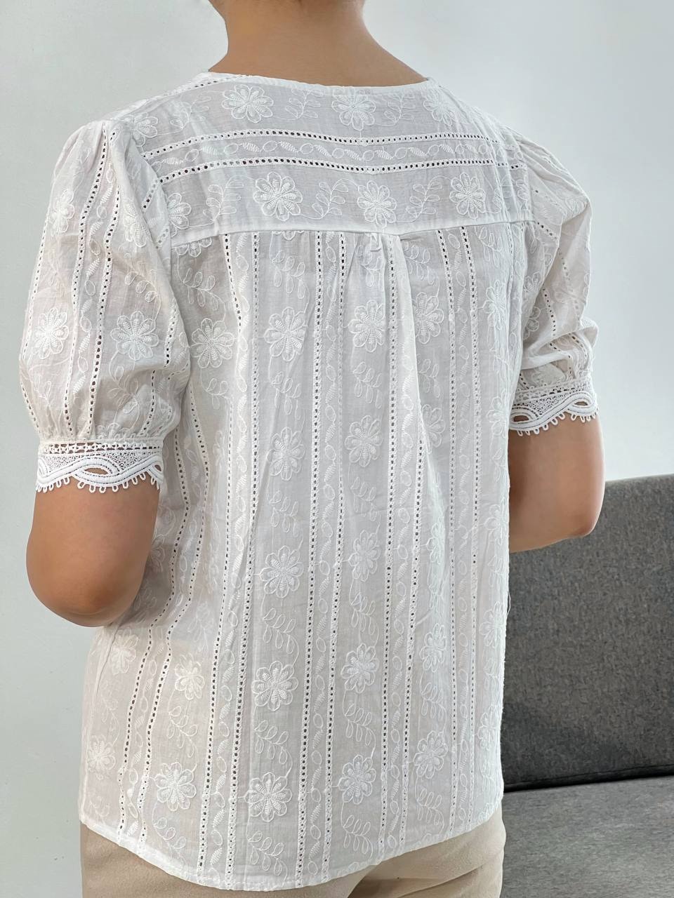 شومیز خامه دوزی سفید کد 3907