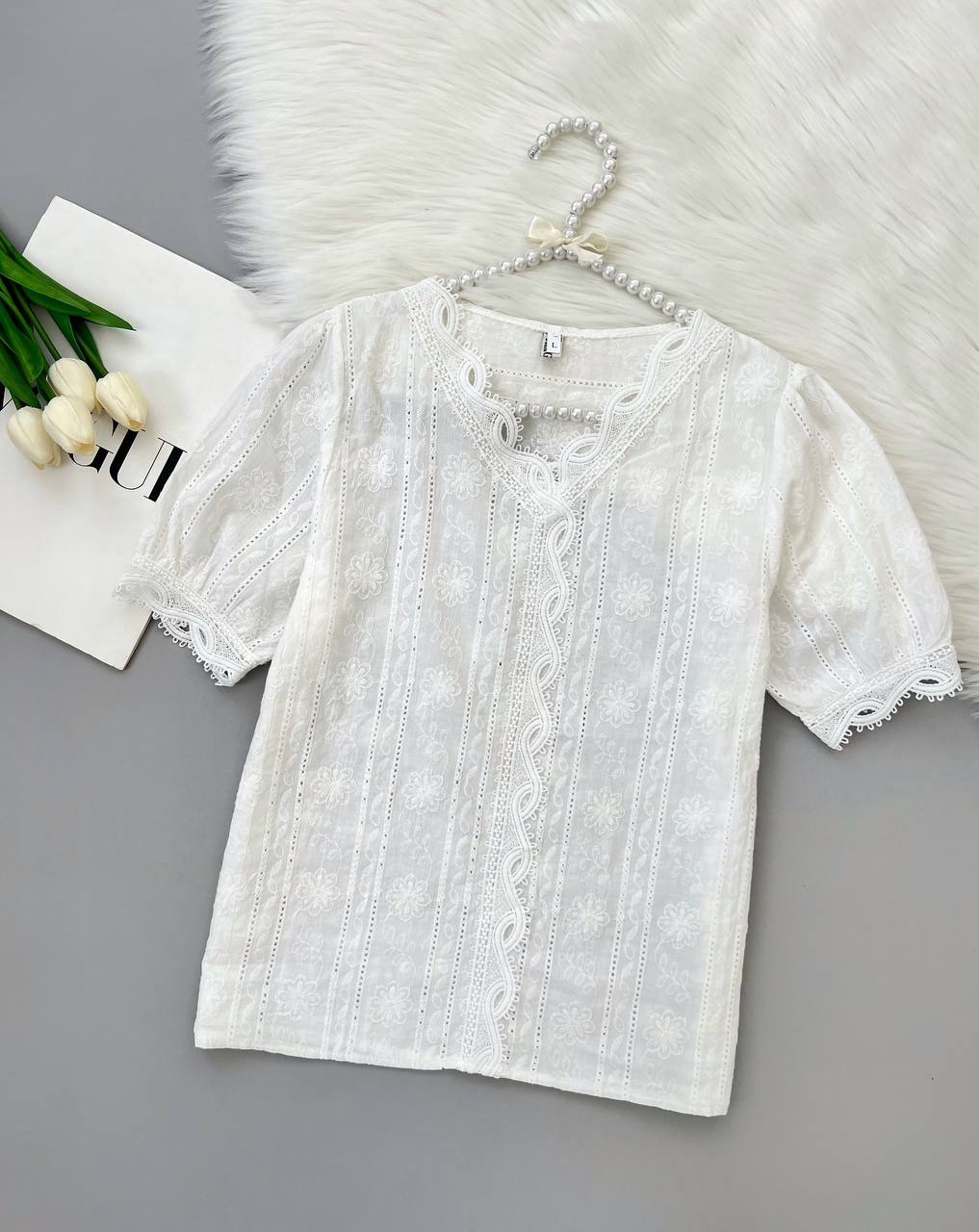 شومیز خامه دوزی سفید کد 3907