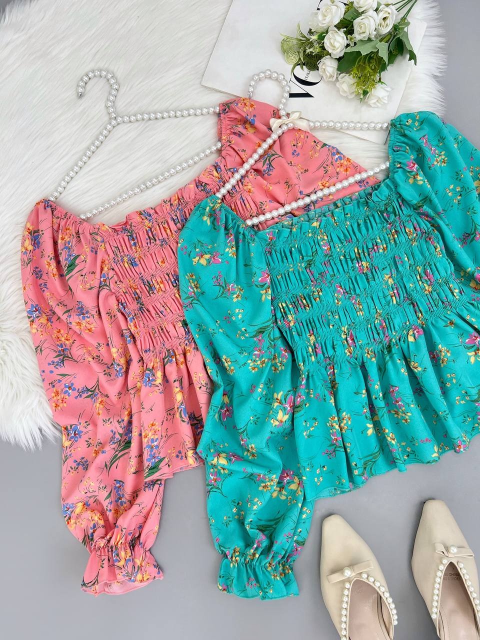 شومیز کش ماسوره ای گل ریز کد 3919