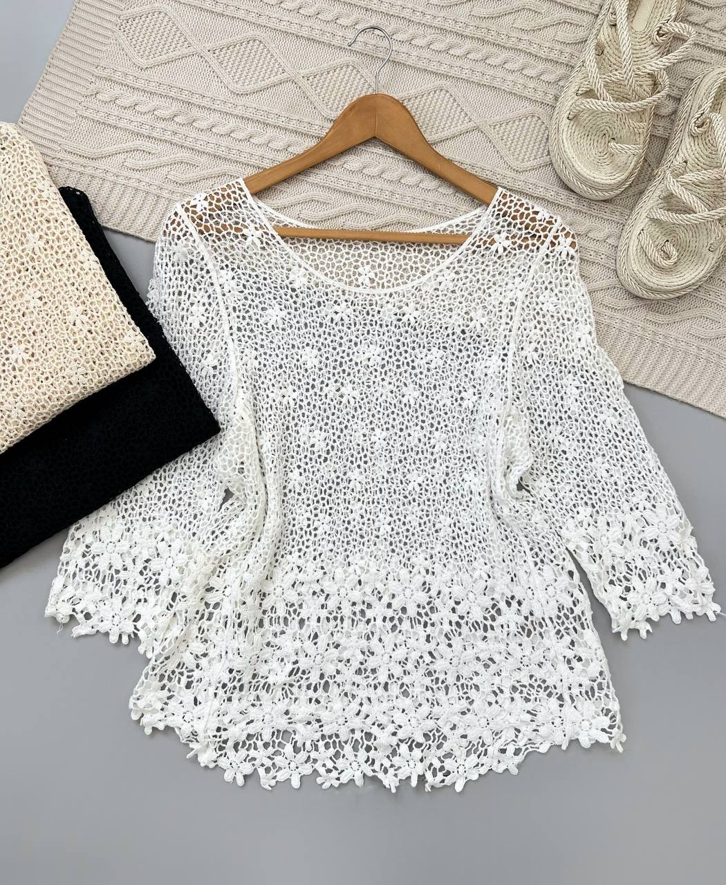 تونیک قلاب بافی سه رنگ کد 3925