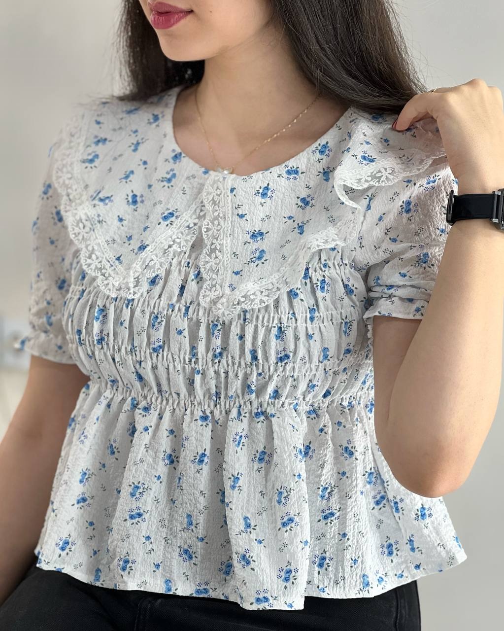 شومیز گل ریز کمر کش کد 3944