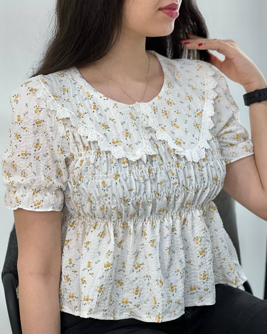 شومیز گل ریز کمر کش کد 3944