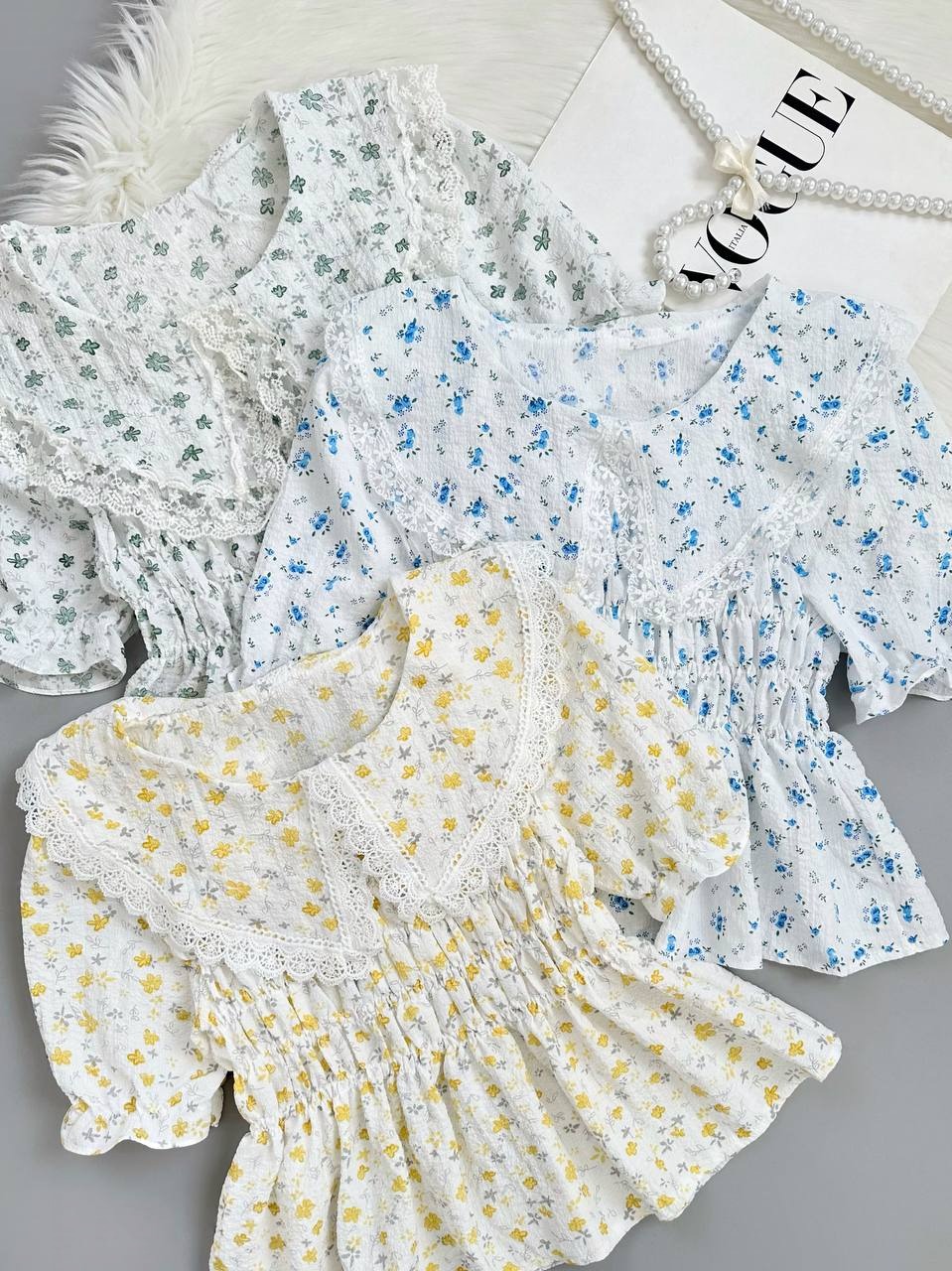 شومیز گل ریز کمر کش کد 3944