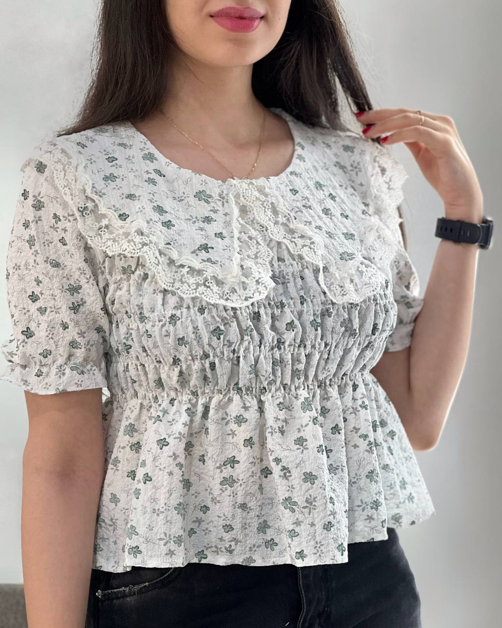 شومیز گل ریز کمر کش کد 3944