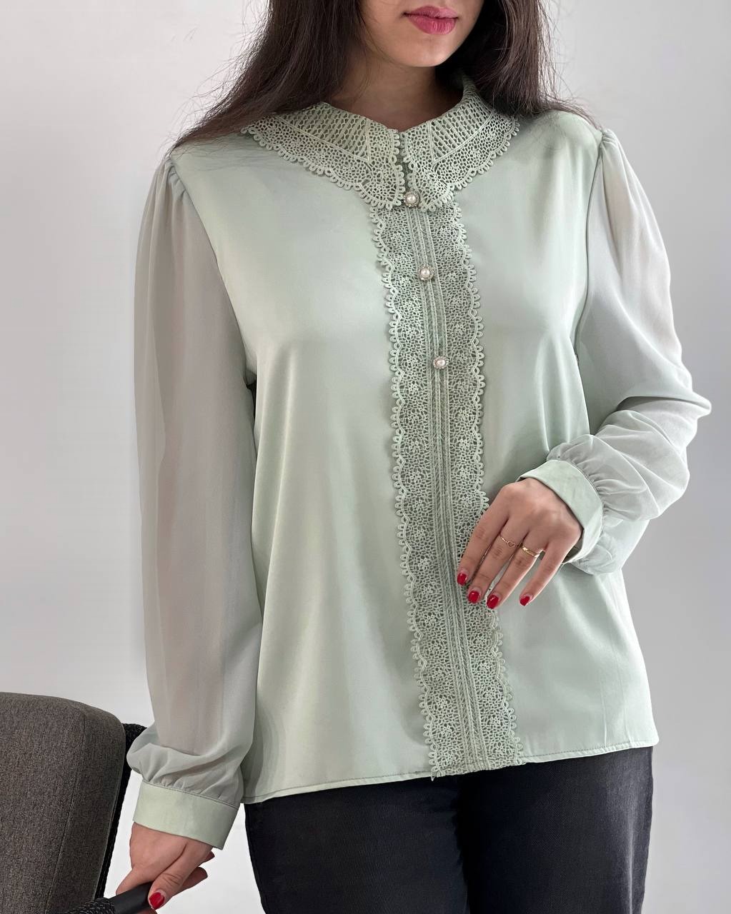 شومیز ساتن نوار گیپور اورجینال کد 3945