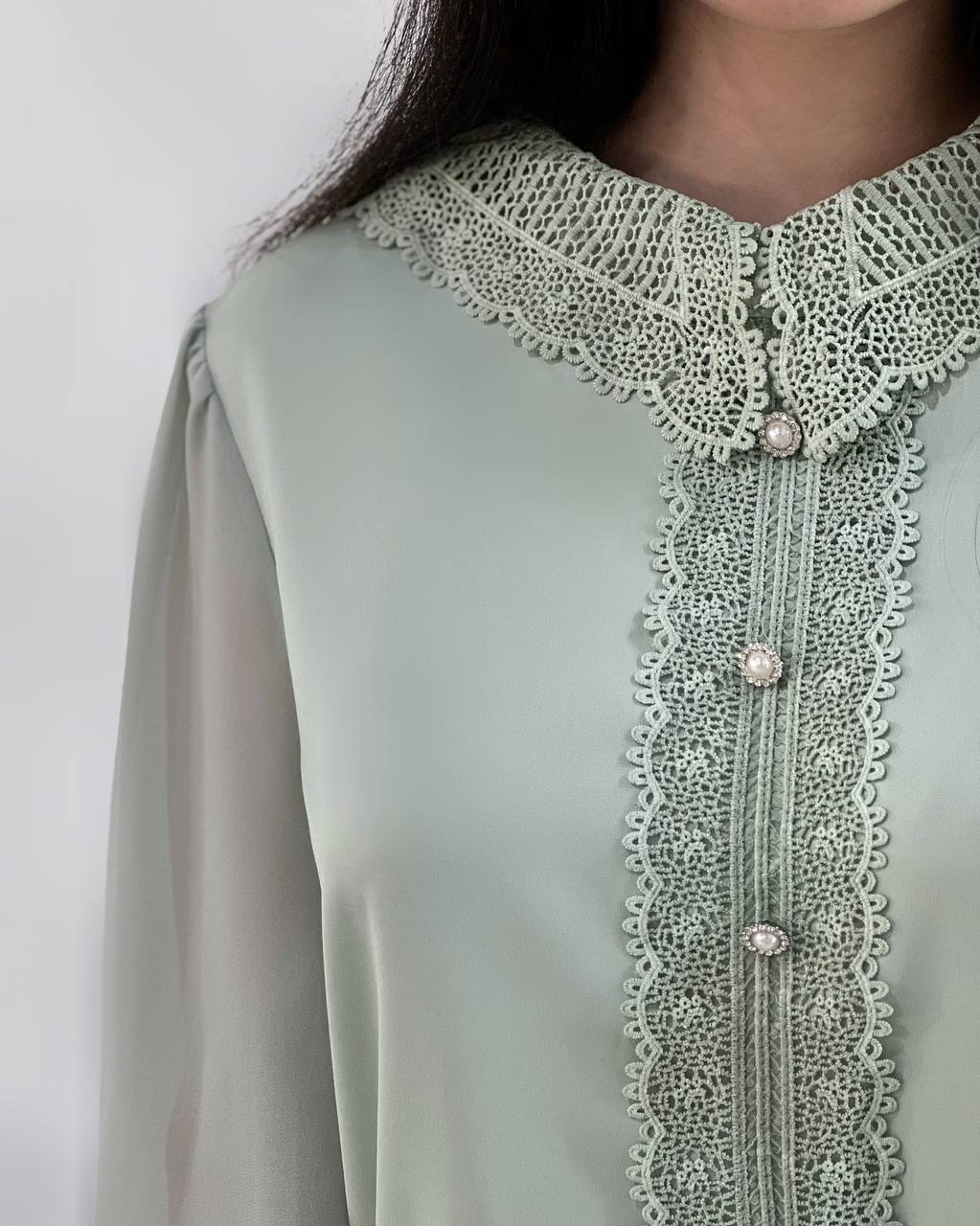 شومیز ساتن نوار گیپور اورجینال کد 3945