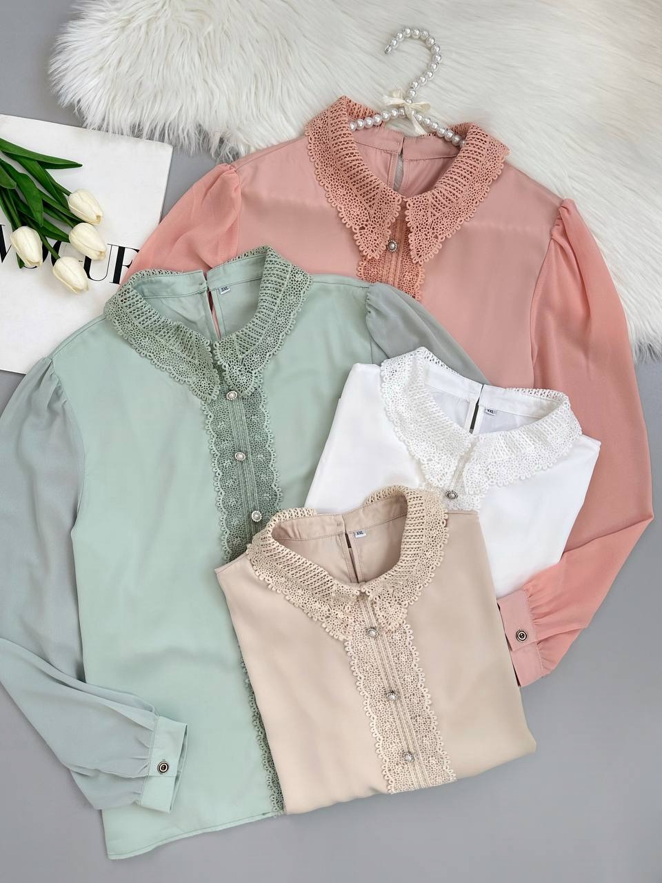 شومیز ساتن نوار گیپور اورجینال کد 3945