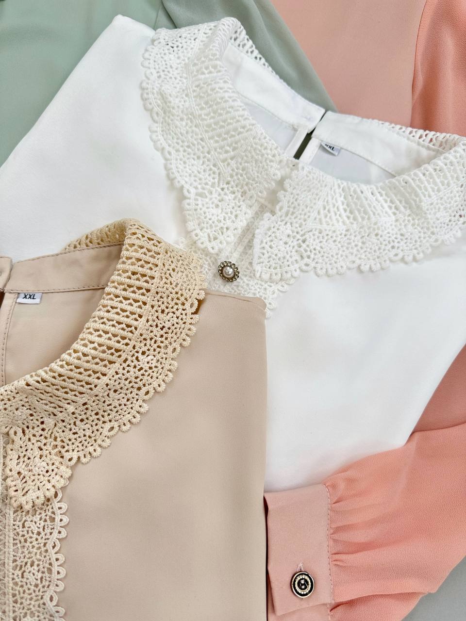 شومیز ساتن نوار گیپور اورجینال کد 3945