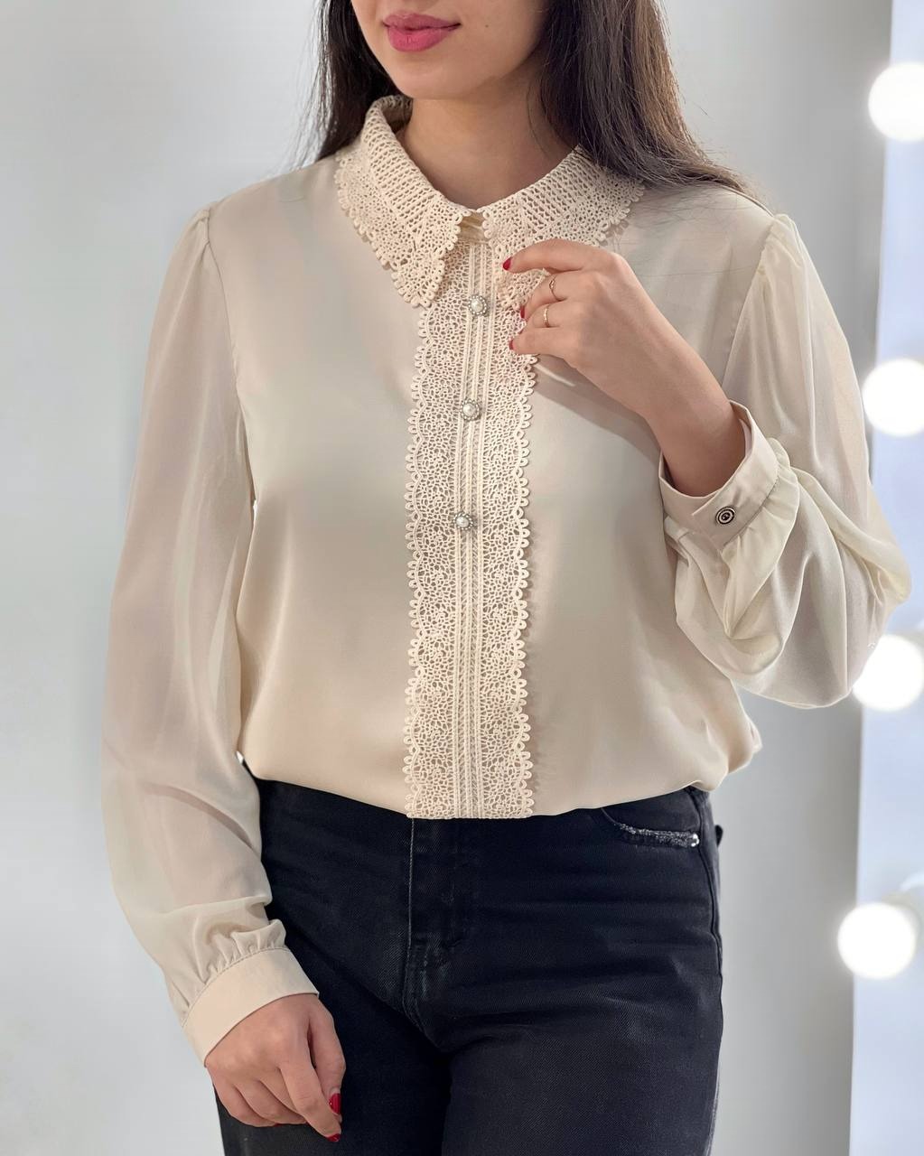 شومیز ساتن نوار گیپور اورجینال کد 3945