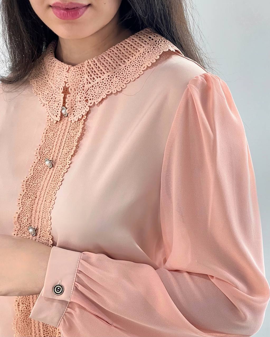 شومیز ساتن نوار گیپور اورجینال کد 3945