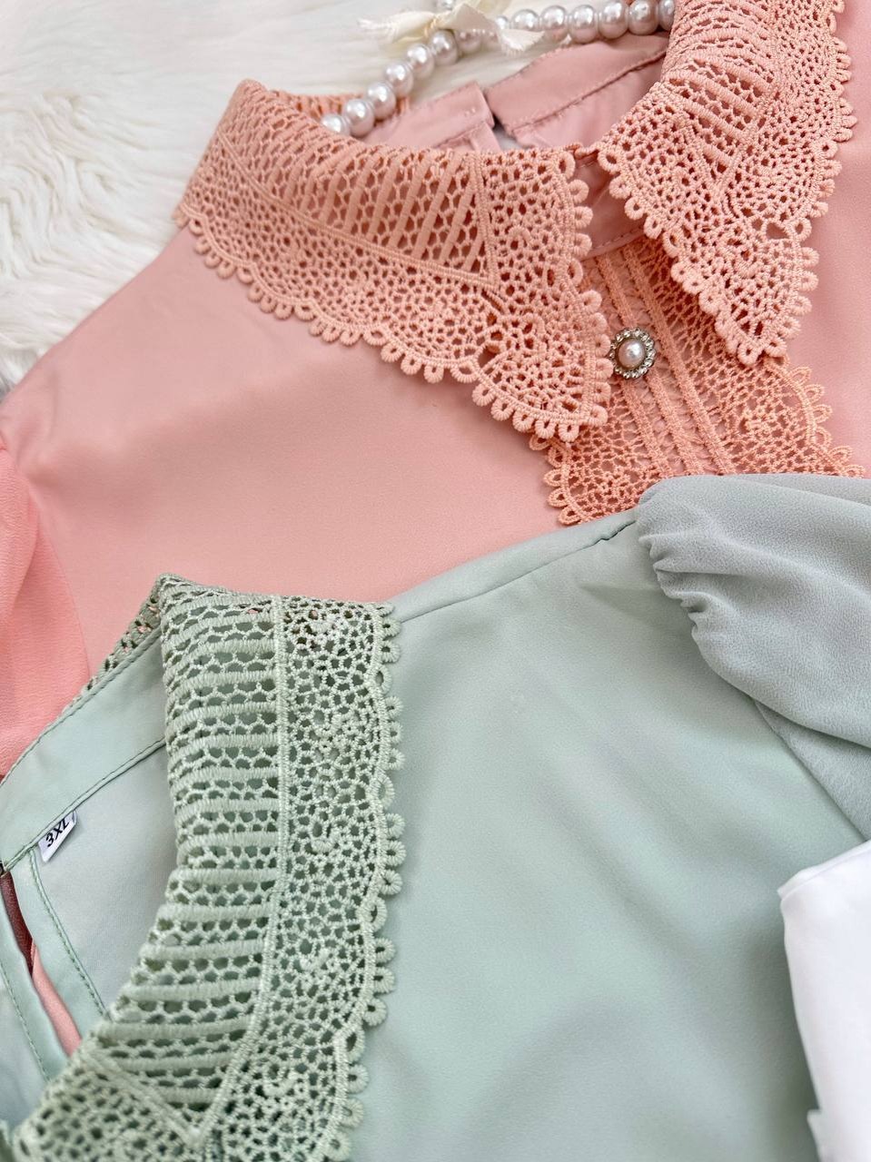 شومیز ساتن نوار گیپور اورجینال کد 3945