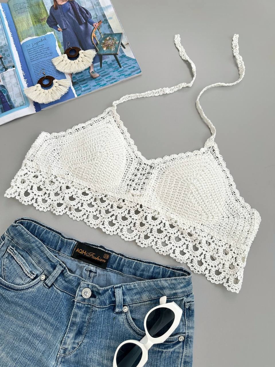 نیم تنه قلاب بافی دورنگ کد 3951