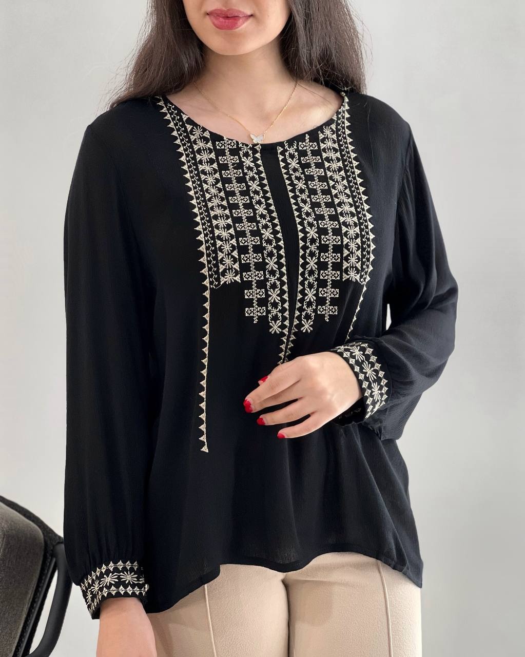 شومیز نخ کریشه گلدوزی کد 3954