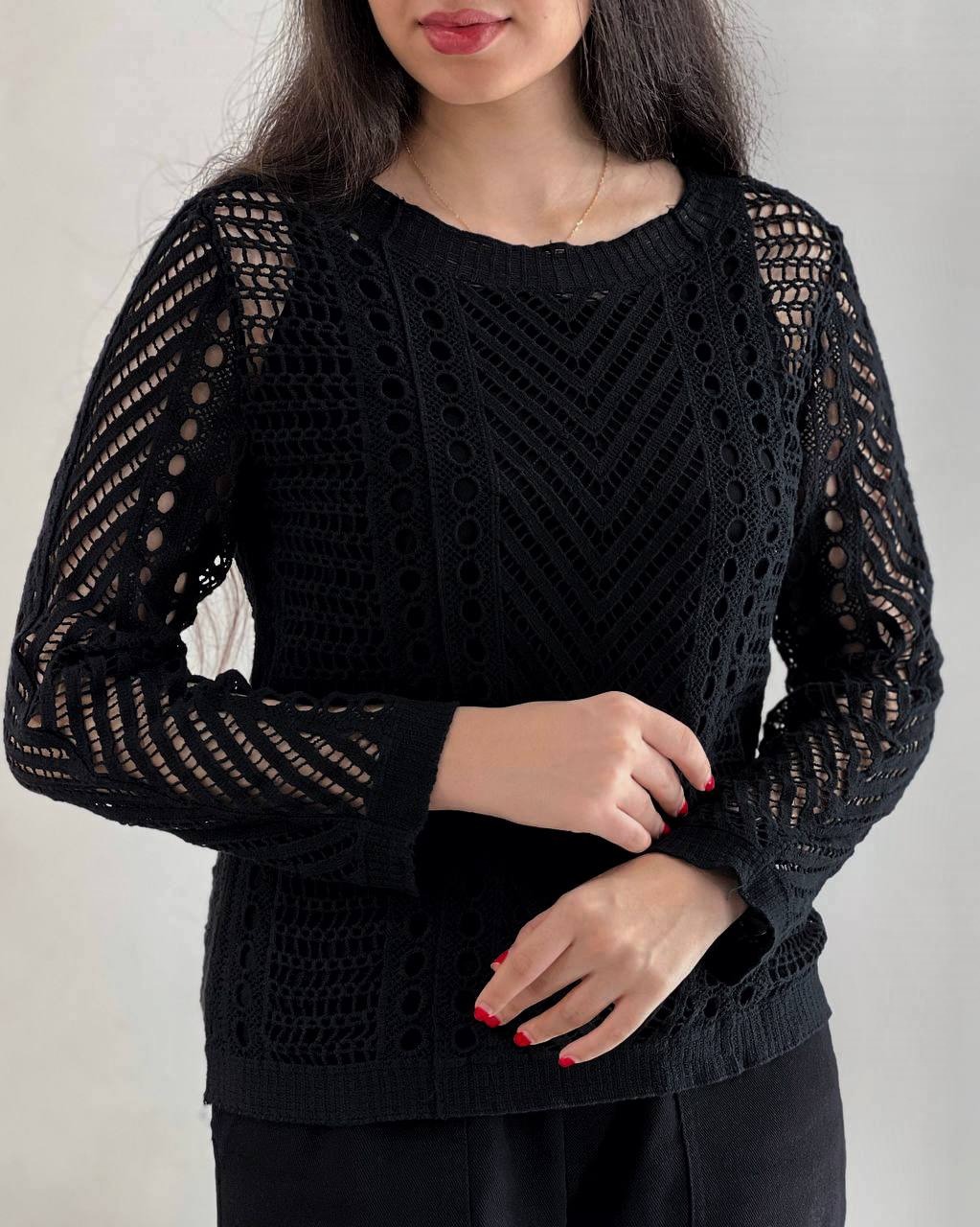 بلوز قلاب بافی مشکی کد 3960