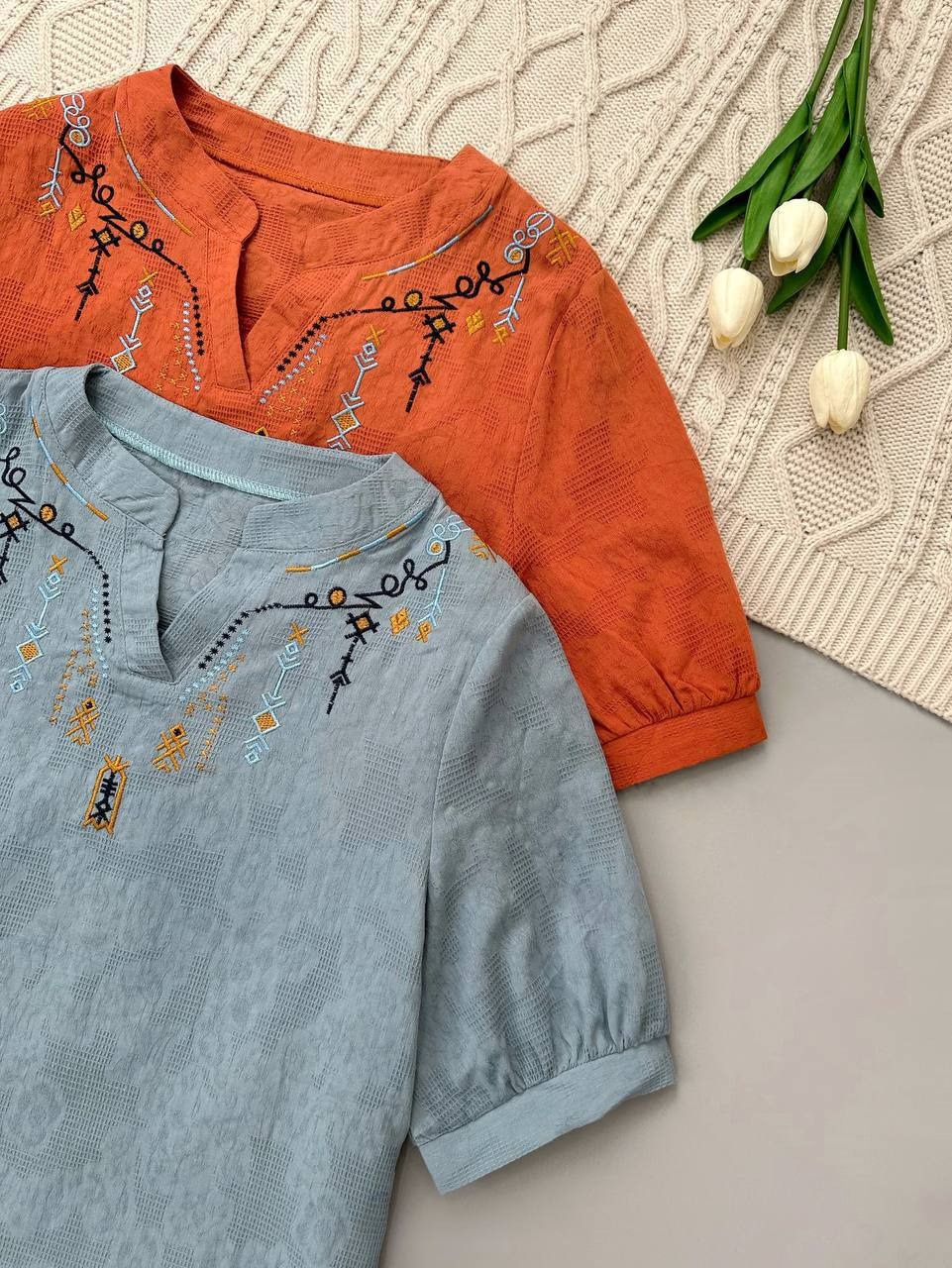 شومیز نخ گل برجسته اورجینال کد 3962