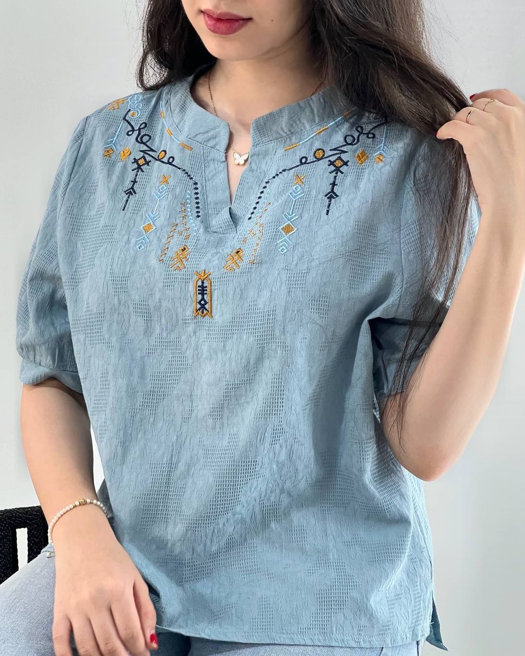 شومیز نخ گل برجسته اورجینال کد 3962