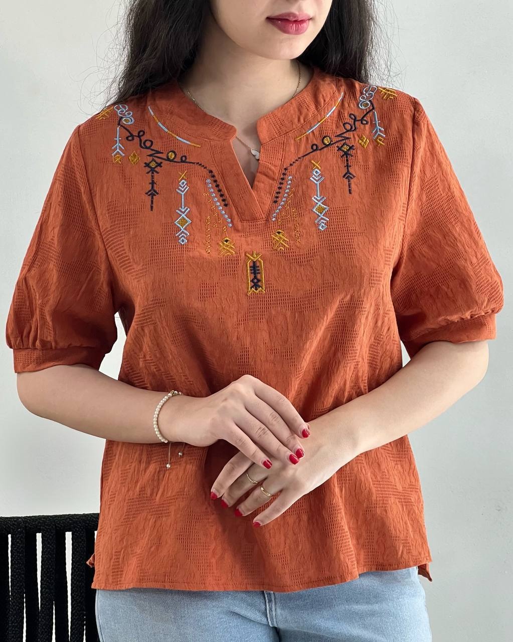 شومیز نخ گل برجسته اورجینال کد 3962