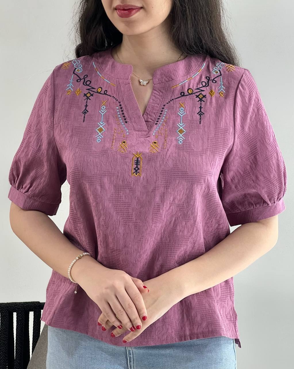 شومیز نخ گل برجسته اورجینال کد 3962